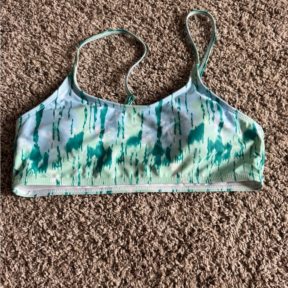 Green and White pattern bikini top